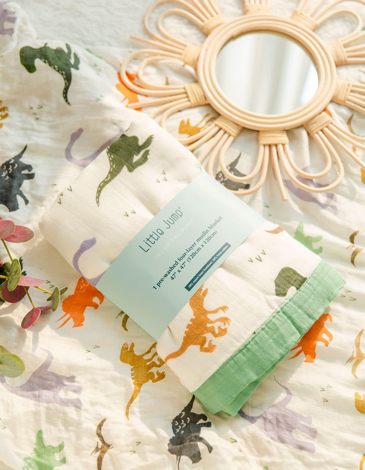 Dinosaur Muslin Blanket Baby Quilt - Silky Soft and Breathable Crib Blanket for Daycare - Large 47" X 47" - 2 Layers Toddler Summer Blankets for Boys (Dinosaur)