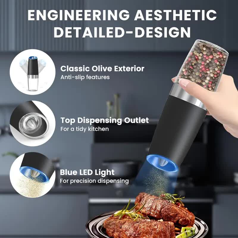 Gravity Electric Salt and Pepper Grinder Set, Battery Powered LED Light One Hand Automatic Operation, Adjustable Coarseness Mill Grinders Shakers...