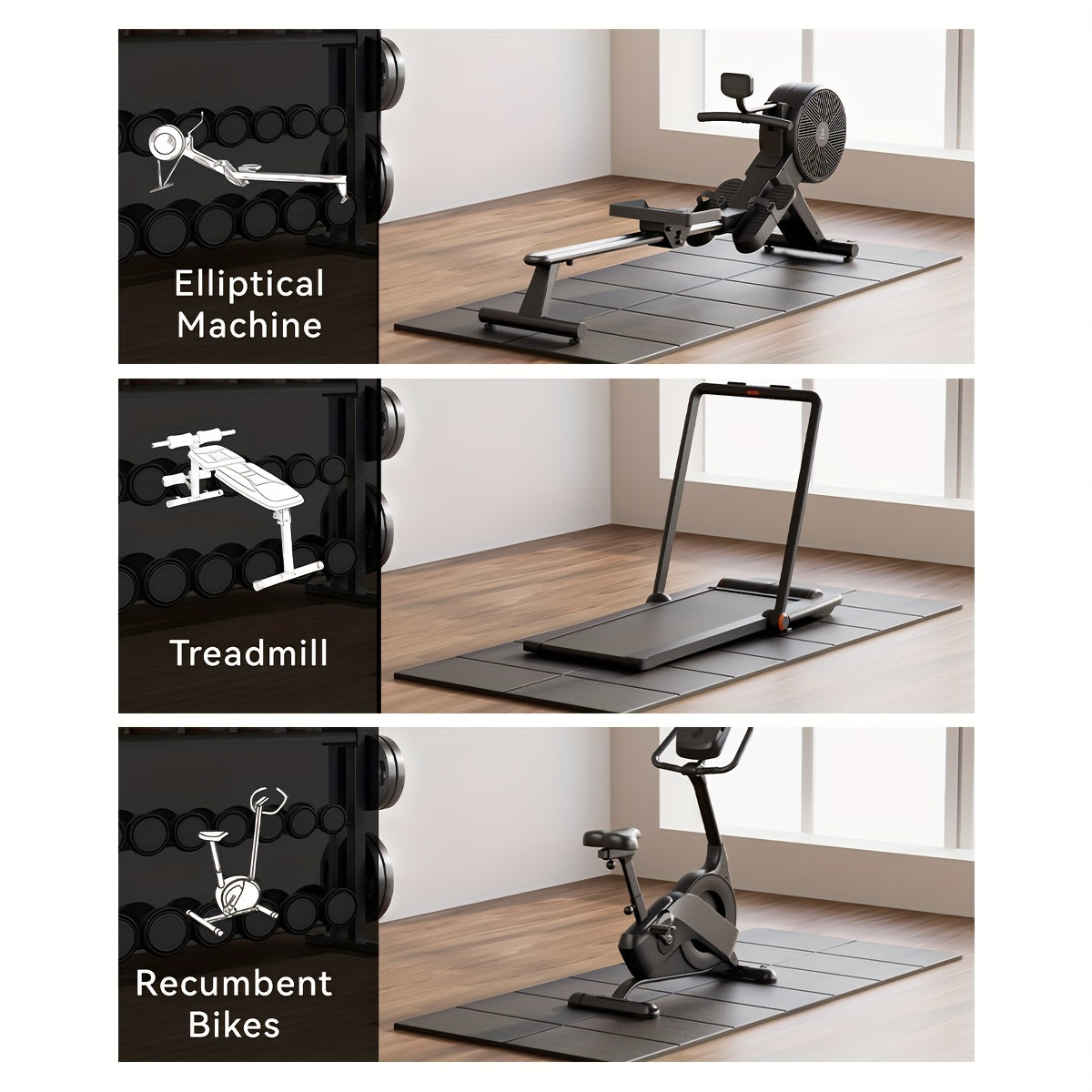 Thickened Foldable Fitness Mat|Anti-Slip Home Exercise Mat for Treadmill and Yoga, Multi-Functional Silent Floor Protector