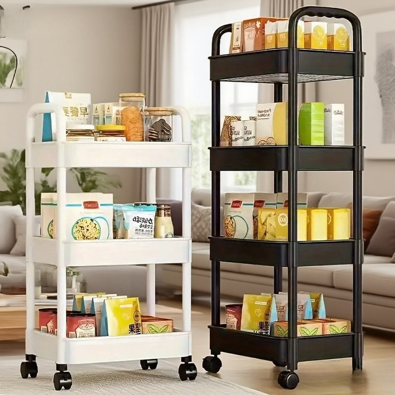Five-Tier Rolling Cosmetics Storage Rack - Made of durable plastic, equipped with 360-degree swivel casters, strong load-bearing capacity -...