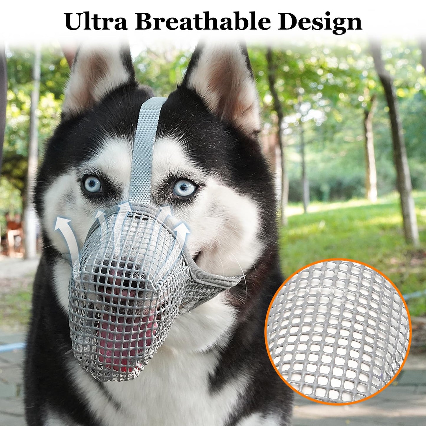 Soft Mesh Dog Muzzle for Small Medium Large Dogs – Breathable Adjustable Anti-Bite Chewing Guard with Overhead Strap – Fits Labrador, German...