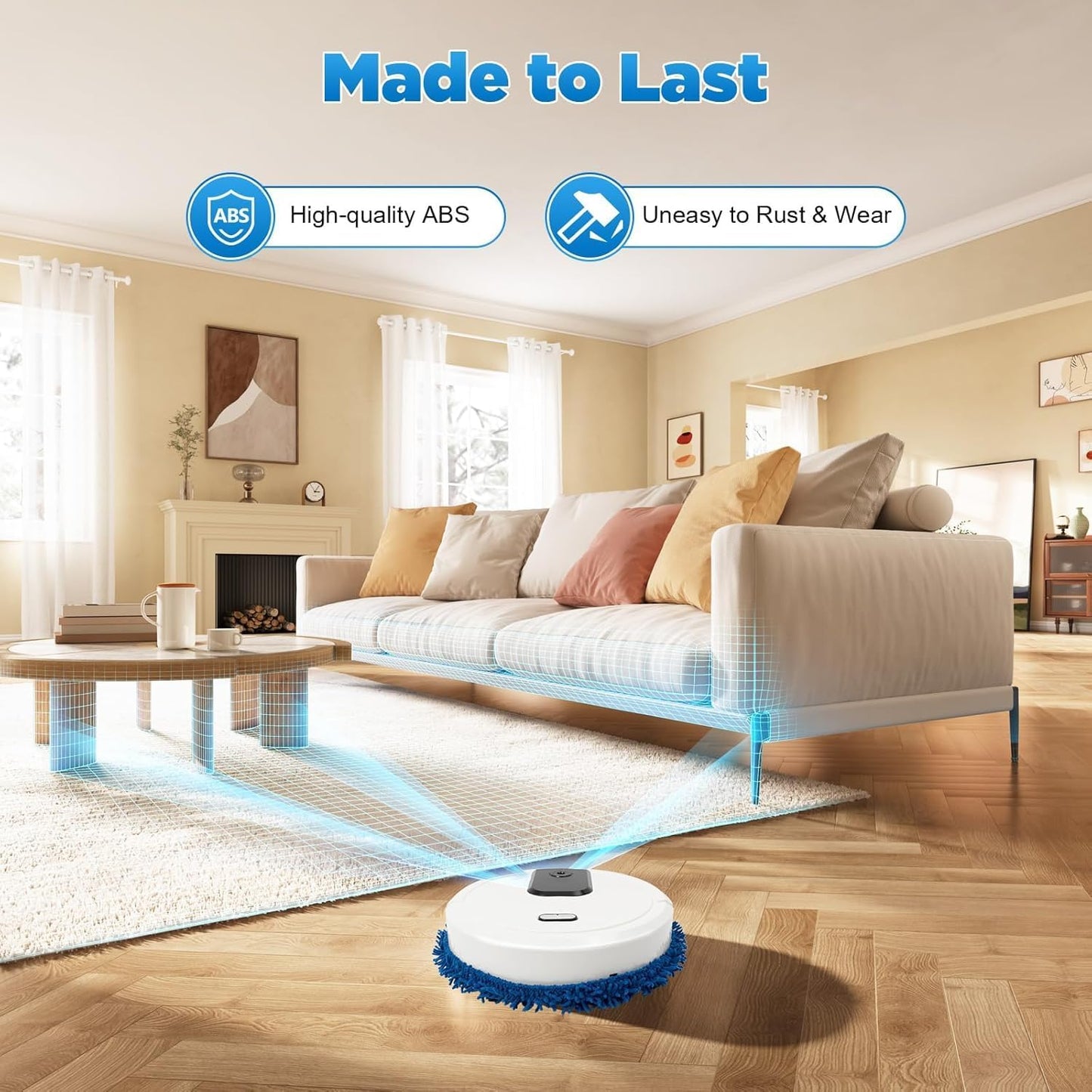 Smart Mopping Robot with Spray & Humidifier – Automatic Floor Cleaner for Hard Floors, Dry and Wet Cleaning, Pet Hair Removal, Compact Design (White)