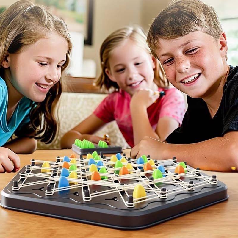 Chain Game – Multiplayer Strategy Board Puzzle for Kids & Adults | Fun Geometric Chess with Rubber Bands, 2–4 Players | Ideal Family Game for...