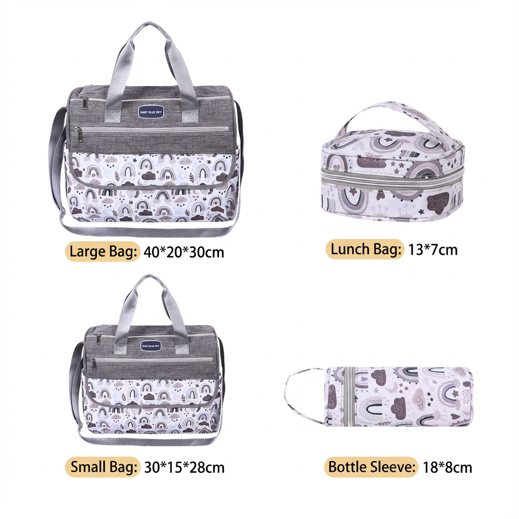 Newborn Diaper Bag Set with Changing Pad – 4-Piece Baby Organizer, Large Capacity Mom Backpack, Insulated Bottle Sleeve & Lunch Bag, Travel Diaper...