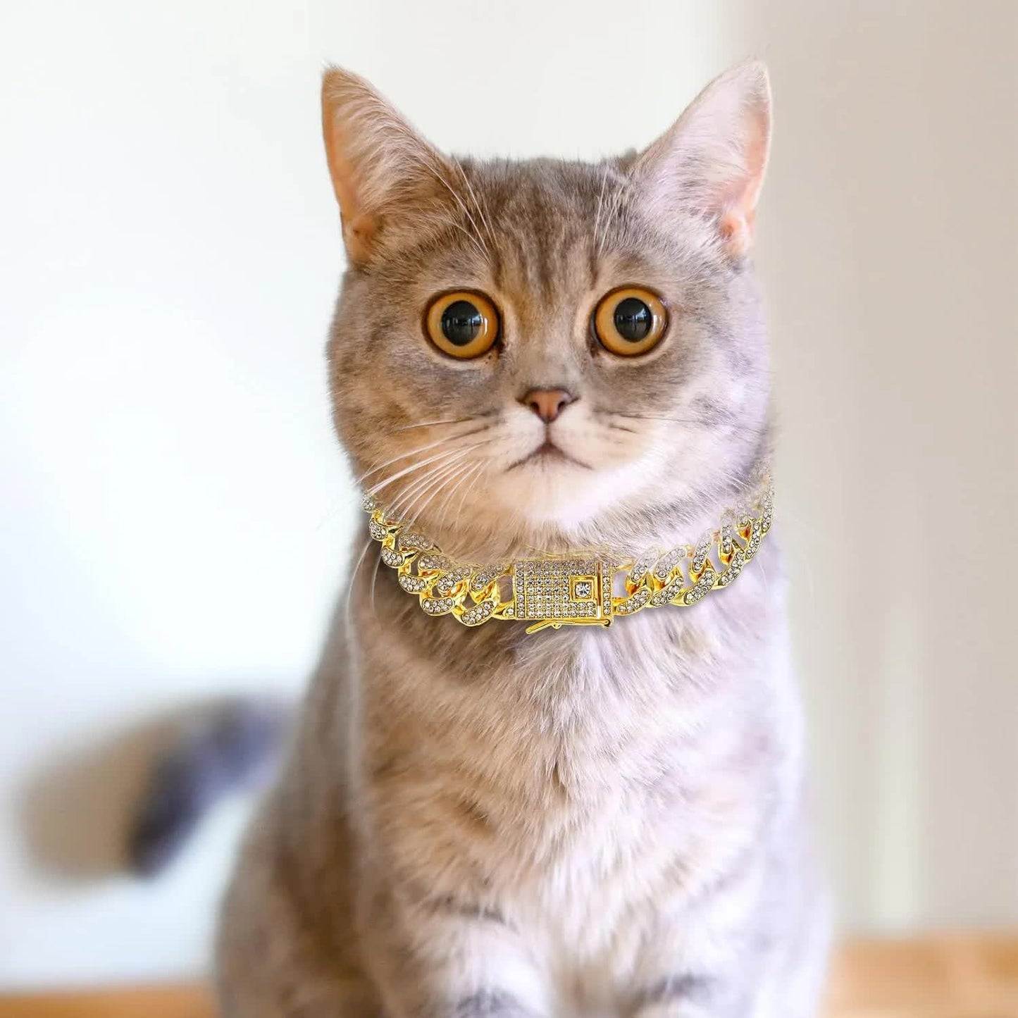 Chain Collar for Dog Diamond Cuban Link Dog Collar 13mm Wide Pet Cuban Style Collar Metal Cat Chain Pet Crystal Collar Jewelry Accessories for...