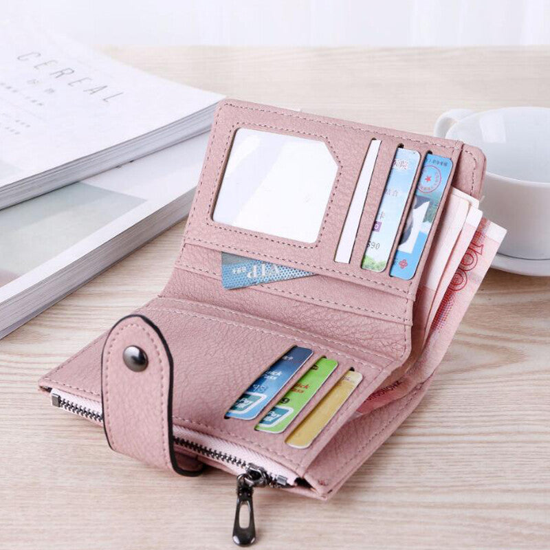 Foldable Leather Wallet for Women Small Card Holder Black