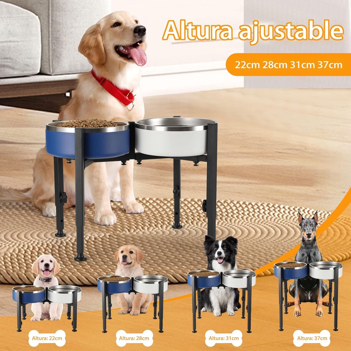 Dog Food Bowl Holder - Metal Food Bowl Holder - Adjustable Dog Food Bowl Holder - Double Food Bowl Holder - Suitable for Large, Medium, and Small...