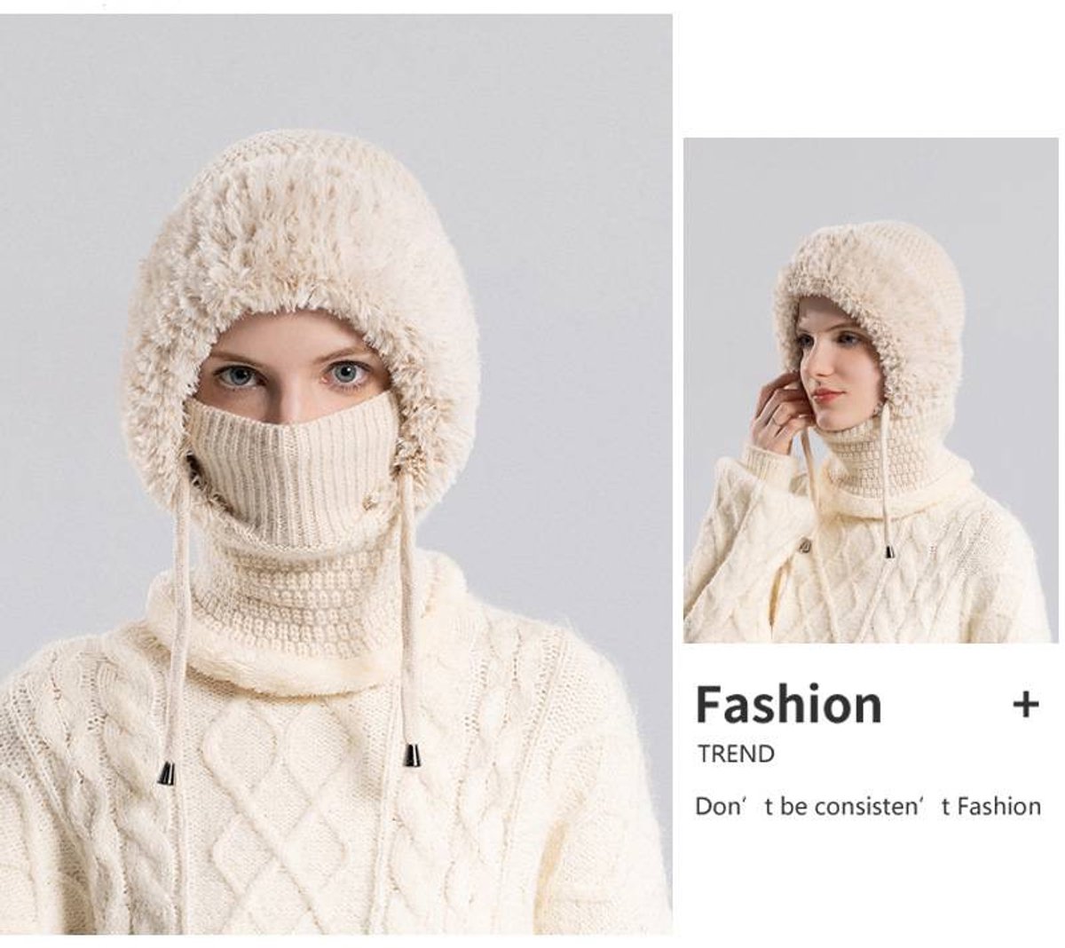 3-in-1 Insulated Hat, Scarf & Face Mask - Knitted Hooded Hat - Ski Face Mask - Warm, Windproof Knitted Headband/Scarf for Fall/Winter