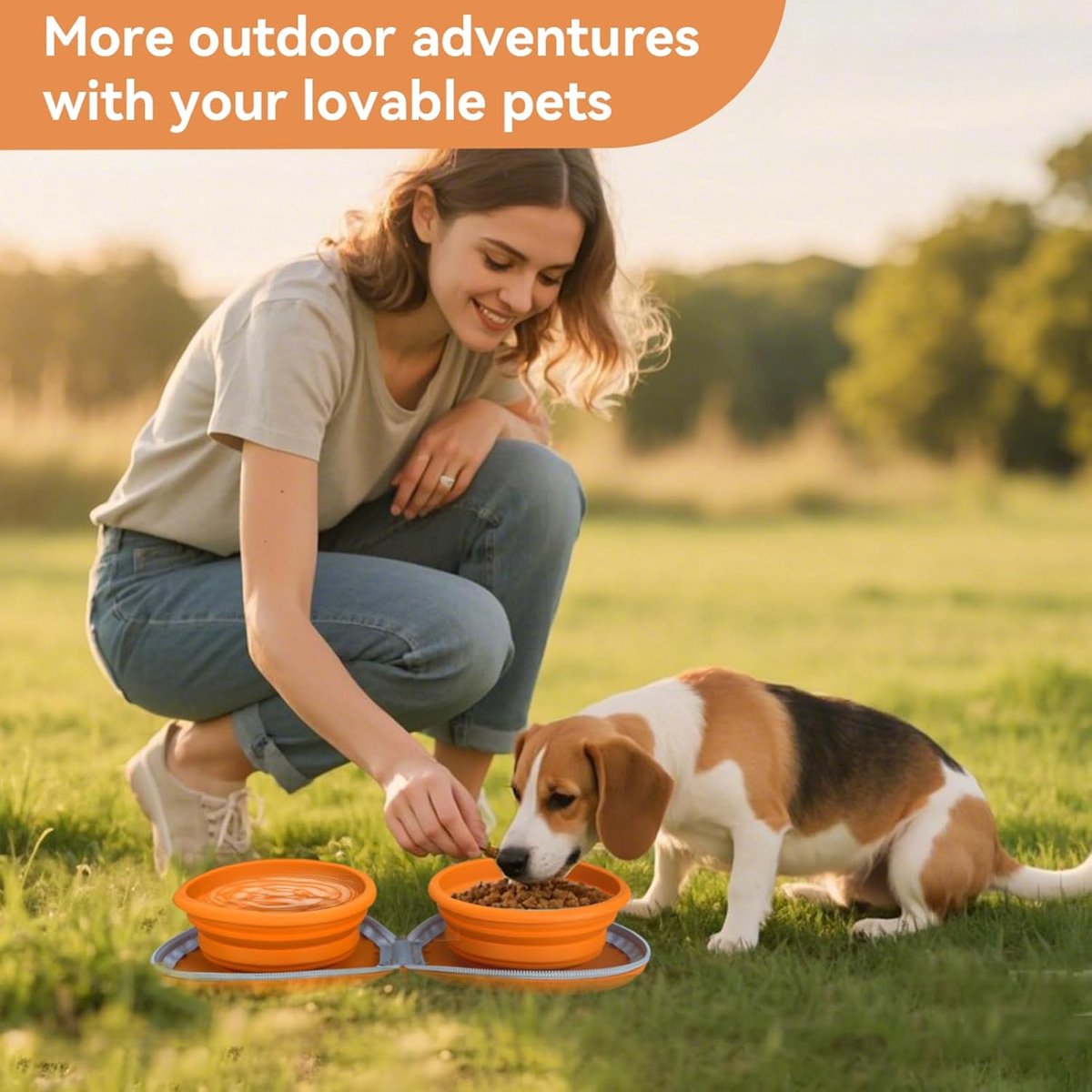 Dog Food Bowl - Foldable Dog Food Bowl - Outdoor Pet Food Bowl - 2-in-1 Dog Food Bowl - with Zippered Storage Bag and Carabiner - Suitable for...
