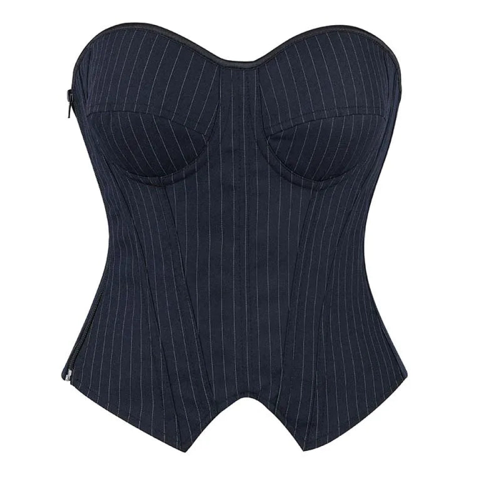 Push Up Pin Stripe Bustier Lace Up Boned Corset Top For Women - Black - Xxl