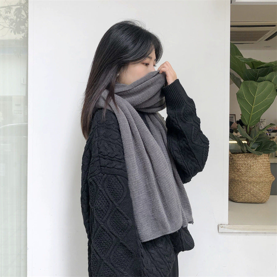 Beige Imitation Cashmere Solid Scarf - Warm Winter Shawl for Men and Women