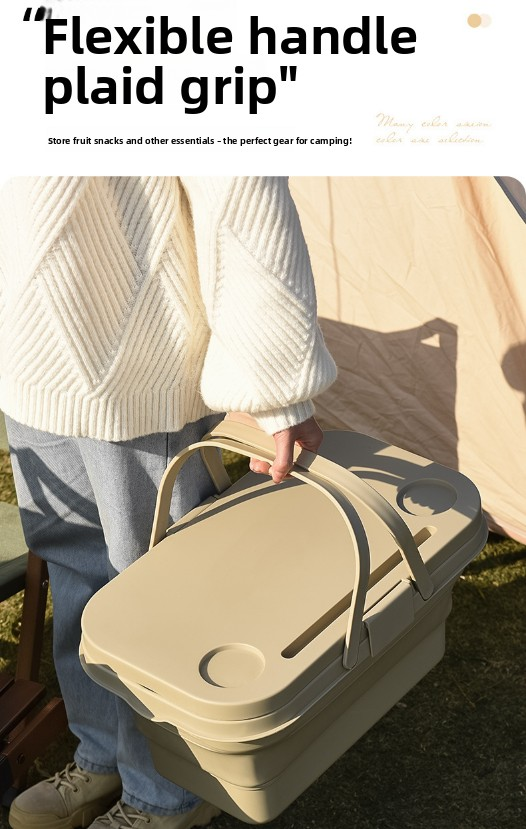 Collapsible Picnic Basket with Mini Table Lid Portable Folding Storage Crate with Cup Holders and Phone Stand Multi-Functional Outdoor Camping Sink...