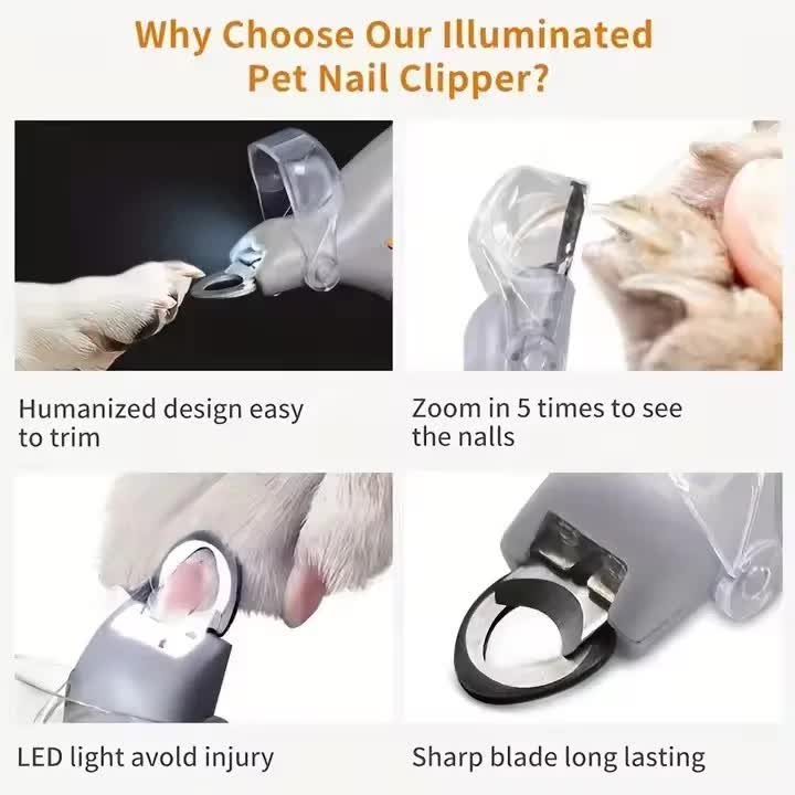 Illuminated Pet Nail Clippers with 5x Magnifier & LED Light - Professional Safety Claw Trimmer for Dogs & Cats - Non-Slip ABS Handle with Nail...