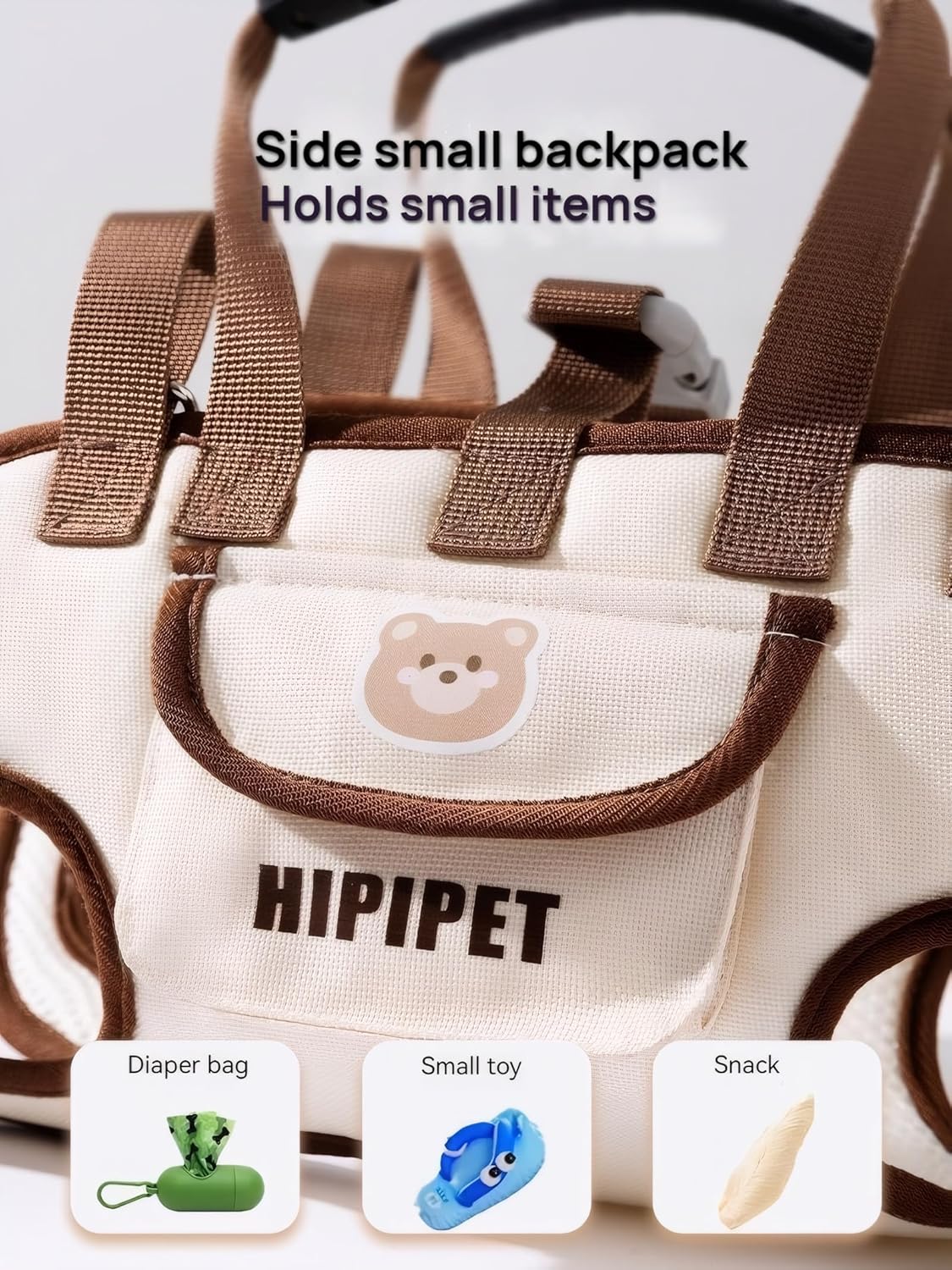 Beige 4-in-1 Multi-Functional Pet Carrier Bag with Detachable Strap & 1.5M Traction Rope - Lightweight Breathable Travel Sling for Cats & Dogs -...