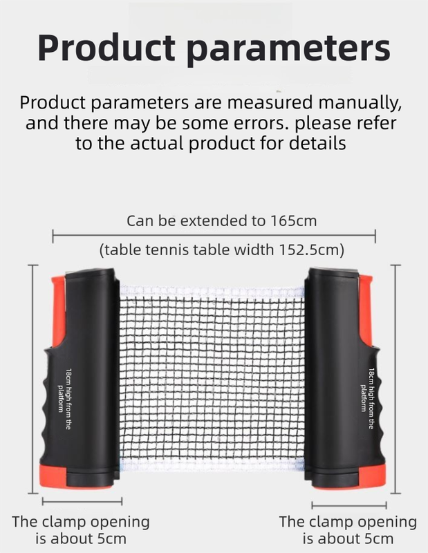 Orange Portable Table Tennis Set with 2 Paddles, 3 Balls and Carry Bag - 165cm Retractable Ping Pong Net & Post - Indoor/Outdoor Professional...