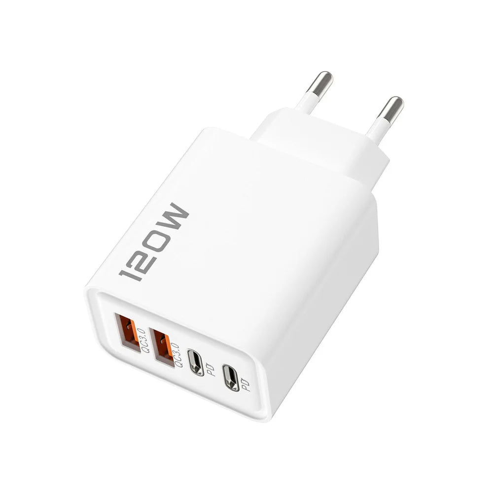 Total 120W 4-Port USB Type C Fast Wall Adapter for Quick Charge Mobile Phone