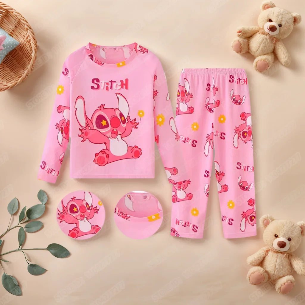 New Spring Children's Clothing Sets Stitch Angel Boy Sleepwear Long sleeved pants Clothes Kids Pajamas Set Baby Girls Pyjamas