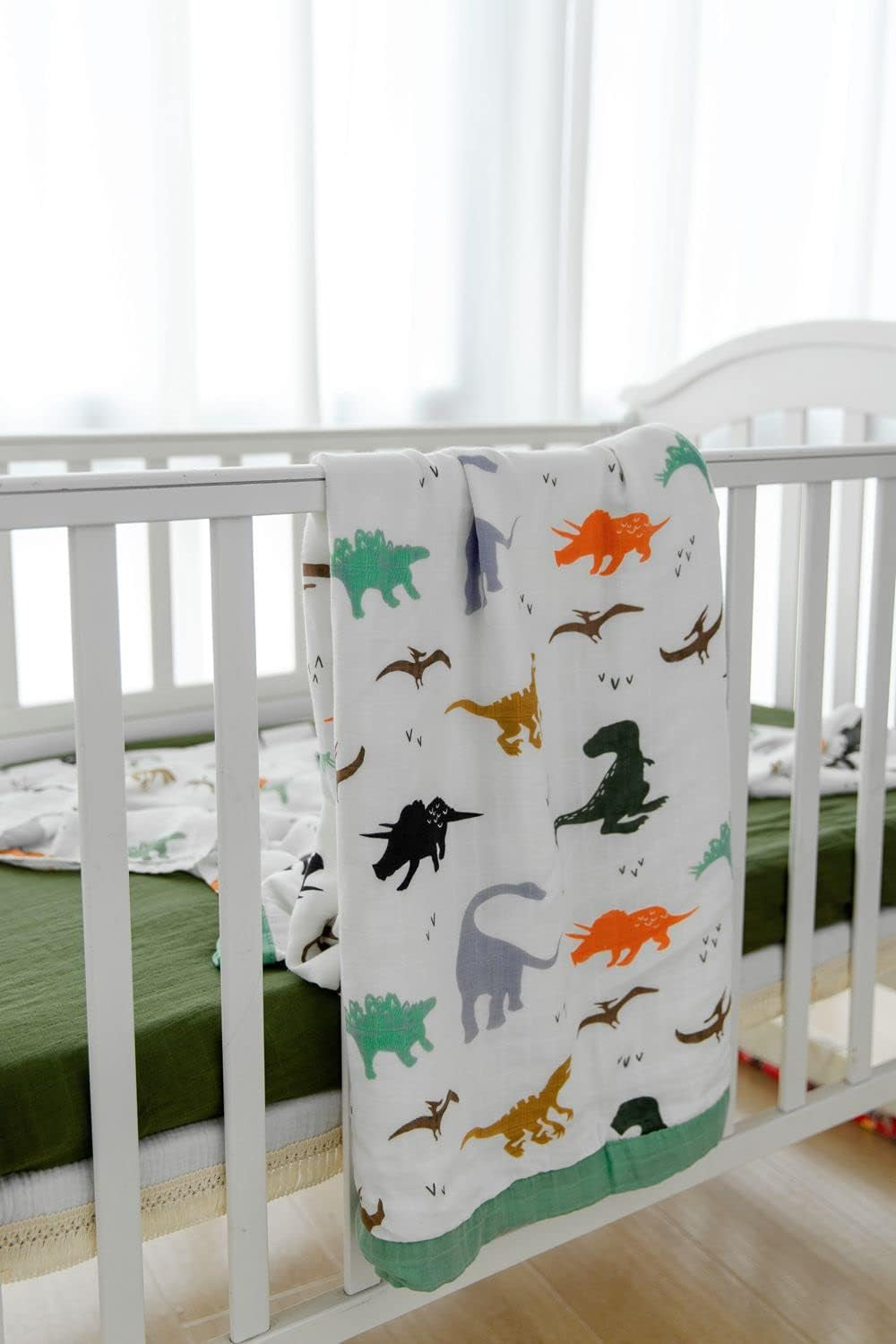 Dinosaur Muslin Blanket Baby Quilt - Silky Soft and Breathable Crib Blanket for Daycare - Large 47" X 47" - 2 Layers Toddler Summer Blankets for Boys (Dinosaur)