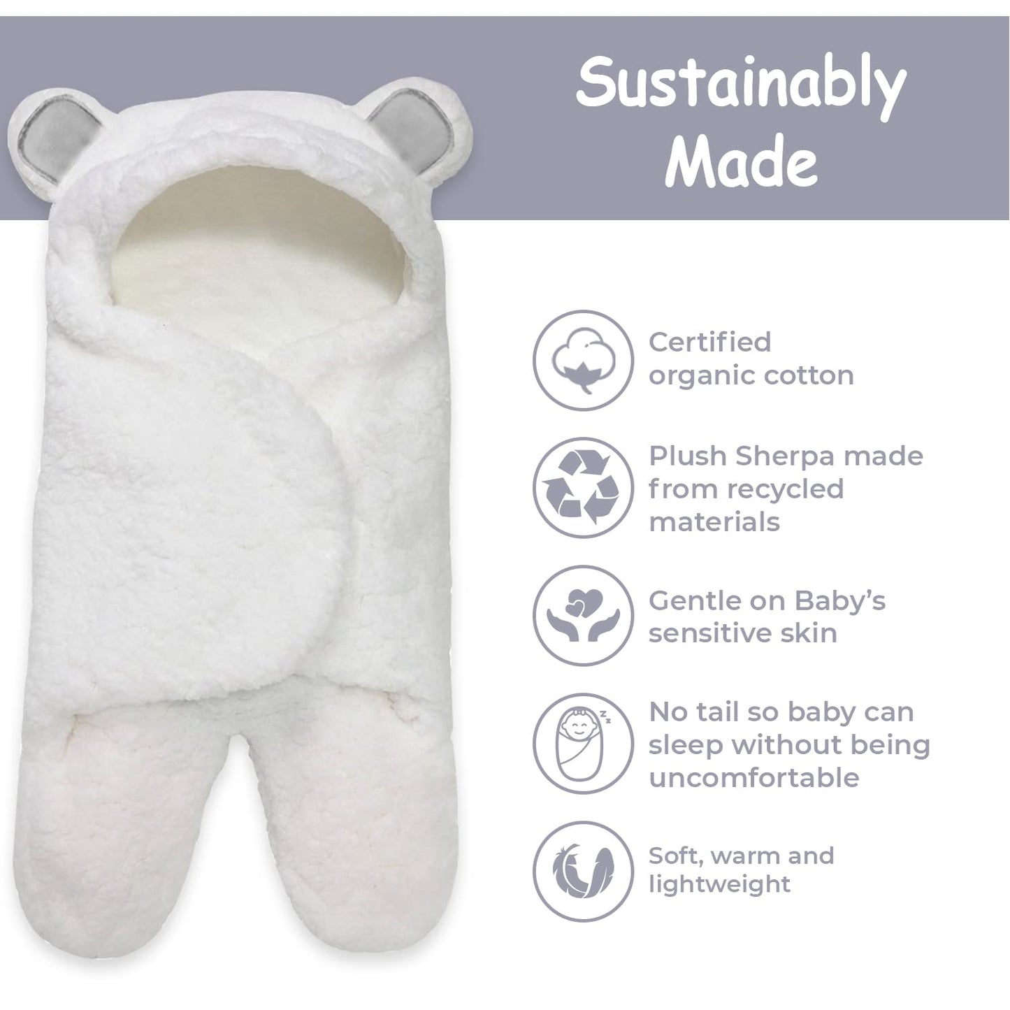-Cute Bear Organic Newborn Swaddle Wrap-Gender Neutral Soft Baby Blanket, Newborn Baby Registry Gift(Grey 0-3M)