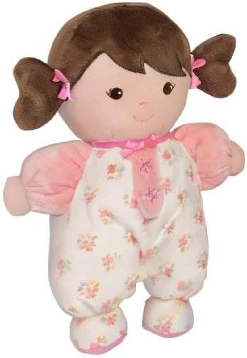Plush Baby Doll with Rattle, Brunette Olivia, Pink, 9 Inch