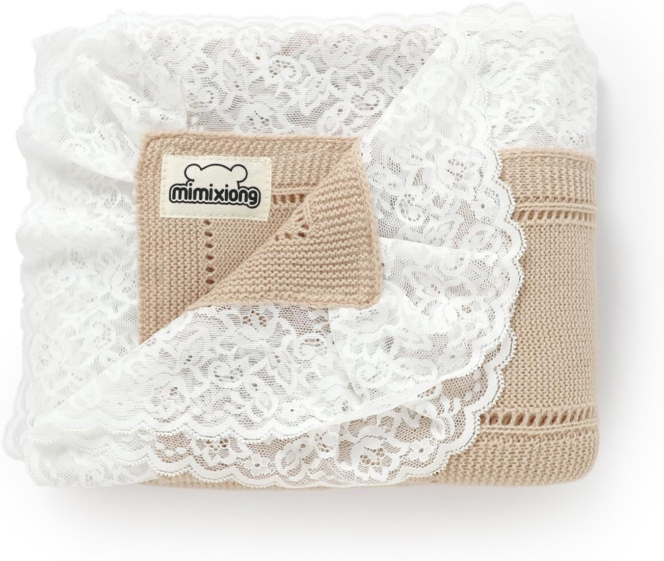 100% Pure Cotton Baby Blanket Extra Soft Cellular Neutral Swaddle Receiving Crib Blanket for Newborn Baby Boy Girl Size 30 X 40 Inches (Camel -Lace)