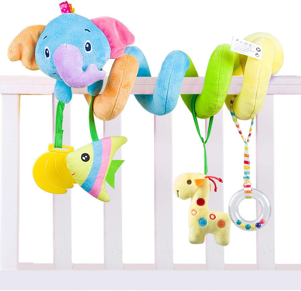 Baby Car Seat Toys, Activity Spiral Pram Hanging Toys with Rattle for Infant (Elephant)