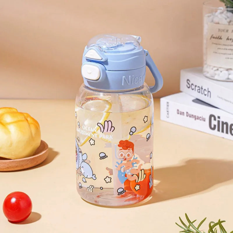 PP Large-650ML Cute capacity Straw Cup Student Cup Water Bottle Glass Tumbler with Lid and Straw Water Bottle for Kids Juice