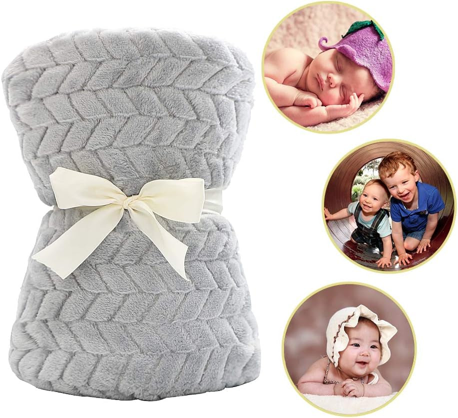 Baby Blanket Flannel, Cozy Throw Blankets for Newborn Infant and Toddler, Super Soft and Warm Receiving Baby Blanket for Crib Stroller (Grey 3040")