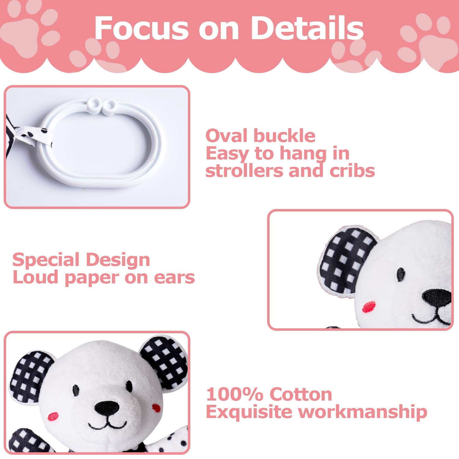 Baby Toy Cartoon Animal Stuffed Hanging Rattle Toys, Baby Bed Crib Car Seat Travel Stroller Soft Plush Toys with Wind Chimes, Best Birthday Gift for Newborn 0-18 Month