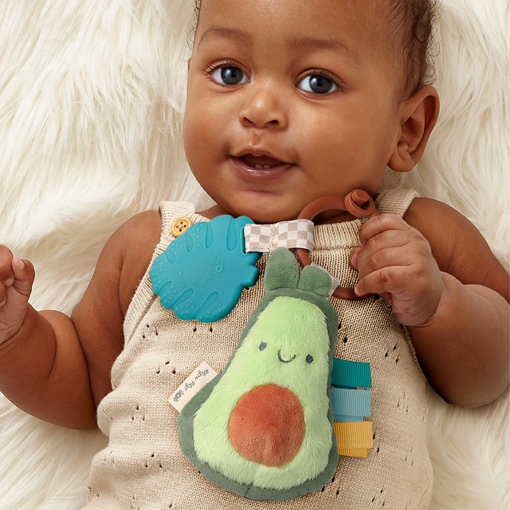 Infant Toy & Teether - Itzy Pal Baby Teething Toy Includes Lovey, Crinkle Sound, Textured Ribbons & Silicone Teether for Newborn (Avocado)