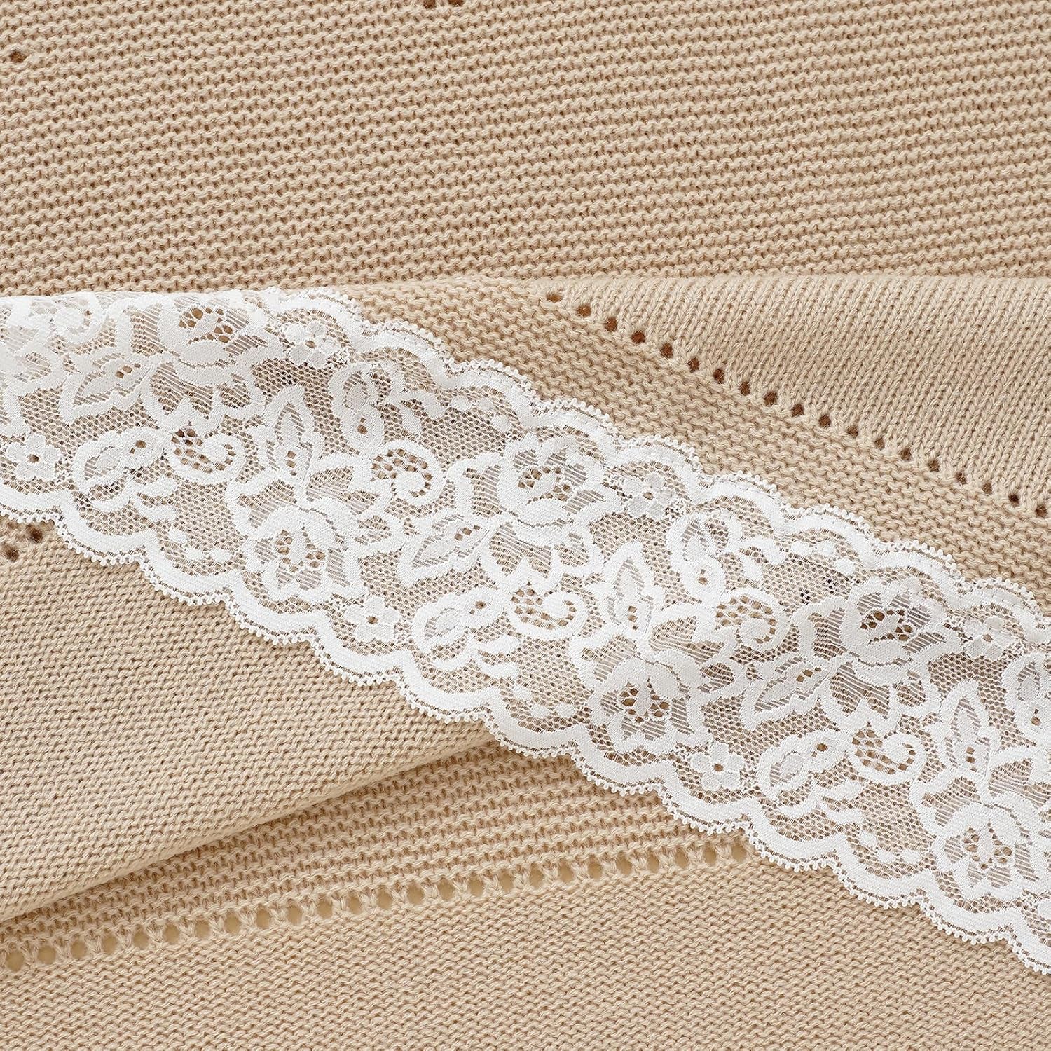 100% Pure Cotton Baby Blanket Extra Soft Cellular Neutral Swaddle Receiving Crib Blanket for Newborn Baby Boy Girl Size 30 X 40 Inches (Camel -Lace)