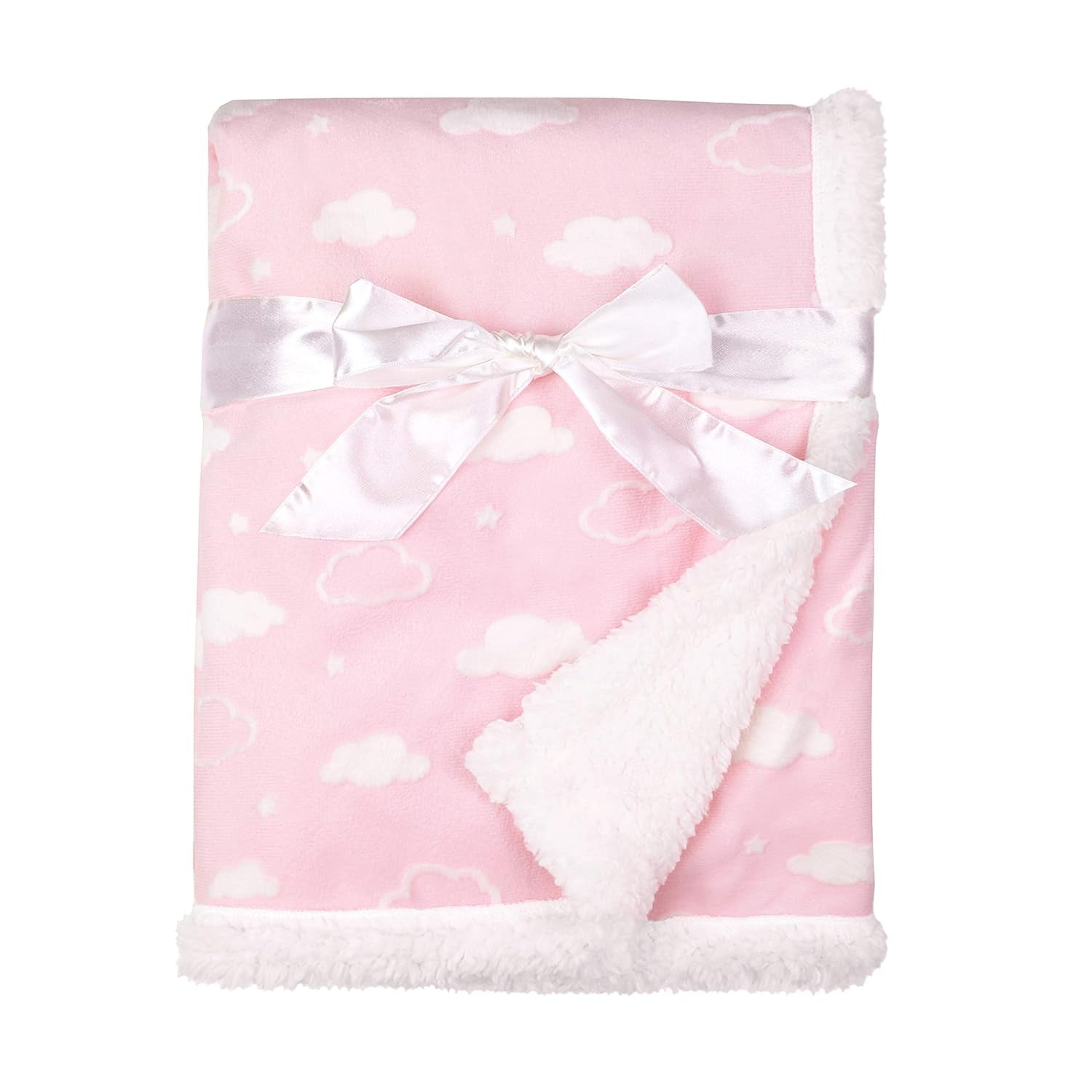 Heavenly Soft Chenille Sherpa Receiving Blanket (30" X 35"), 3D Pink, Warm and Cozy for Boys and Girls, Ideal for Baby Carrier, Stroller, and Travel