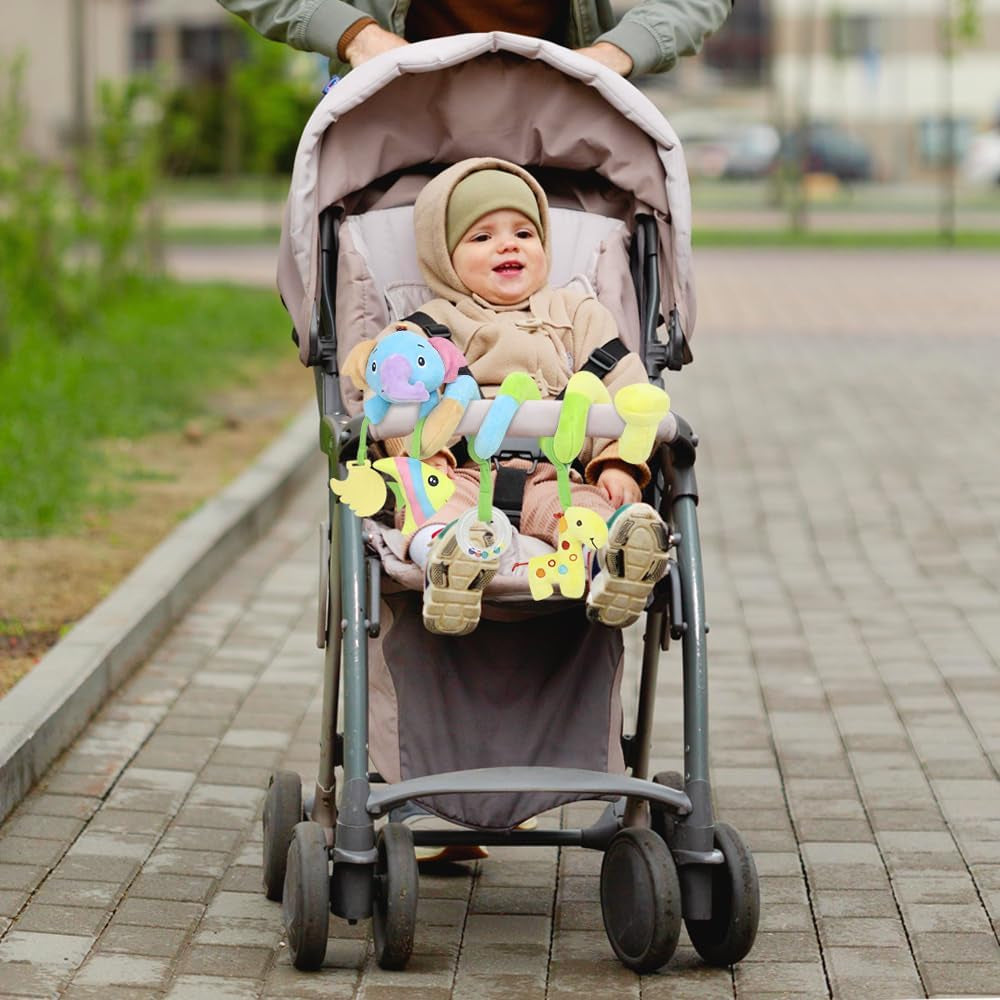 Baby Car Seat Toys, Activity Spiral Pram Hanging Toys with Rattle for Infant (Elephant)