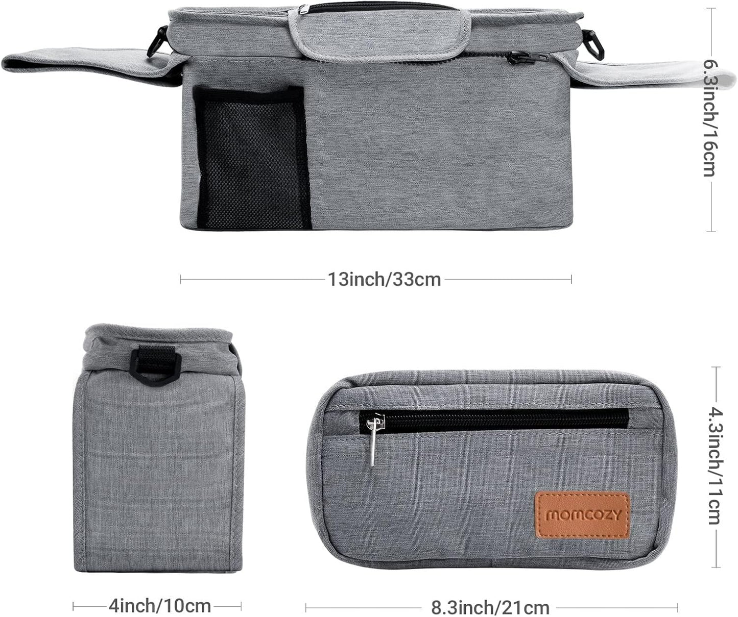 Universal Stroller Organizer with Insulated Cup Holder Detachable Phone Bag & Shoulder Strap, Fits for Stroller like Uppababy, Baby Jogger, Britax, BOB, Umbrella and Pet Stroller