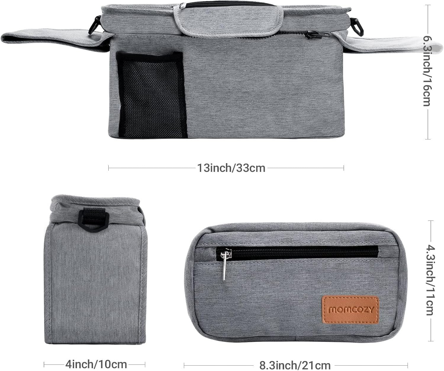 Universal Stroller Organizer with Insulated Cup Holder Detachable Phone Bag & Shoulder Strap, Fits for Stroller like Uppababy, Baby Jogger, Britax, BOB, Umbrella and Pet Stroller