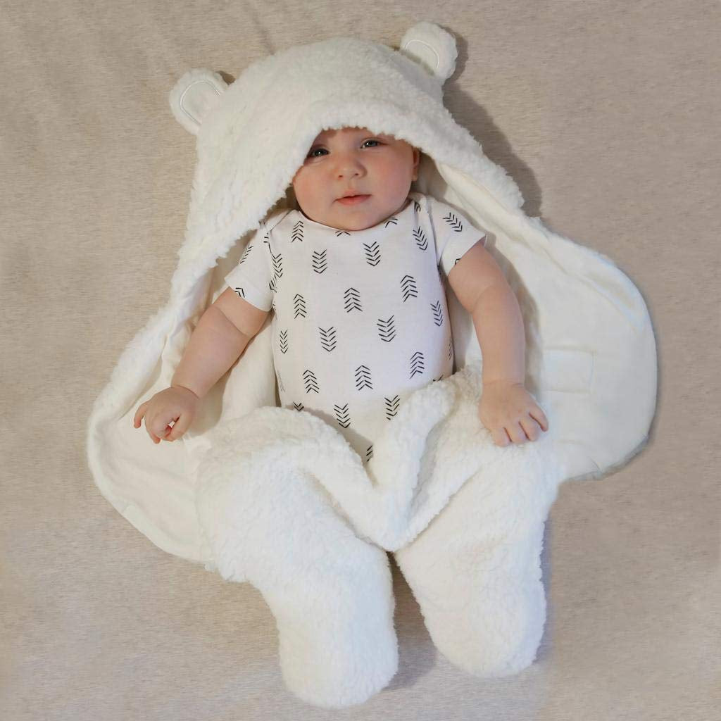 -Cute Bear Organic Newborn Swaddle Wrap- Gender Neutral Soft Baby Blanket (White, 3-6M)