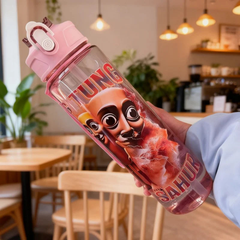 Italian Brainrot Water Bottle Tung Tung Tung Sahur Water Bottle with Straw Outdoor Sports Water Cups Cartoon Drinking Kettle