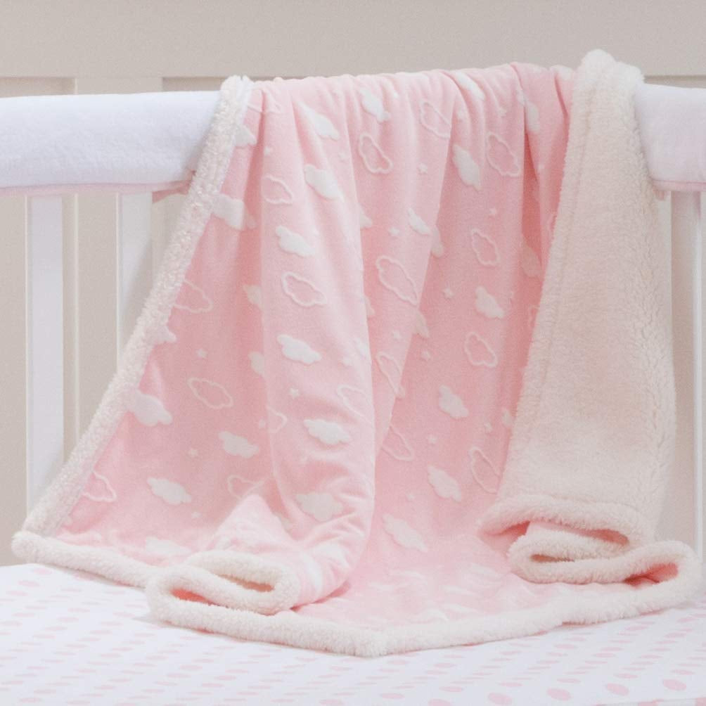 Heavenly Soft Chenille Sherpa Receiving Blanket (30" X 35"), 3D Pink, Warm and Cozy for Boys and Girls, Ideal for Baby Carrier, Stroller, and Travel
