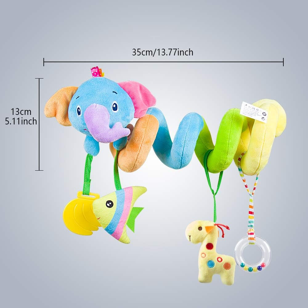 Baby Car Seat Toys, Activity Spiral Pram Hanging Toys with Rattle for Infant (Elephant)