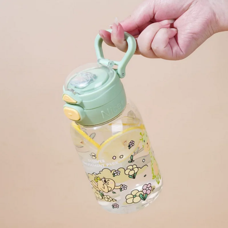 PP Large-650ML Cute capacity Straw Cup Student Cup Water Bottle Glass Tumbler with Lid and Straw Water Bottle for Kids Juice