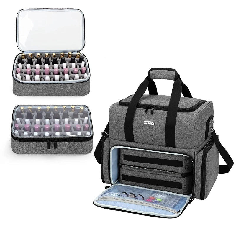 Portable 3-Layer Nail Polish & Essential Oil Storage Bag Multi-Function Women's Travel Organizer Storage Shoulder Bag Nail Tool