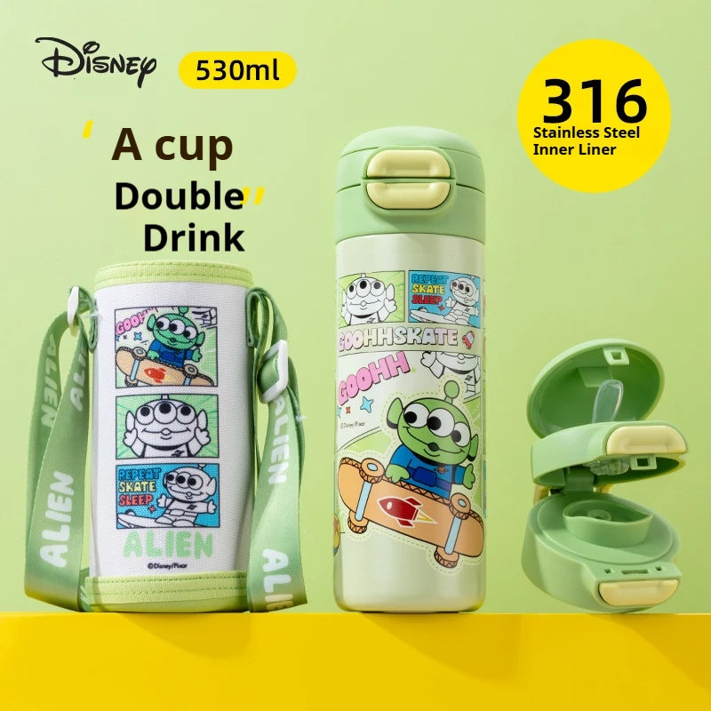 Disney Stitch Children's Water Bottle for School Use 316 Stainless Steel Insulated Cup with Dual-Drink Lid Water Flask with Cup