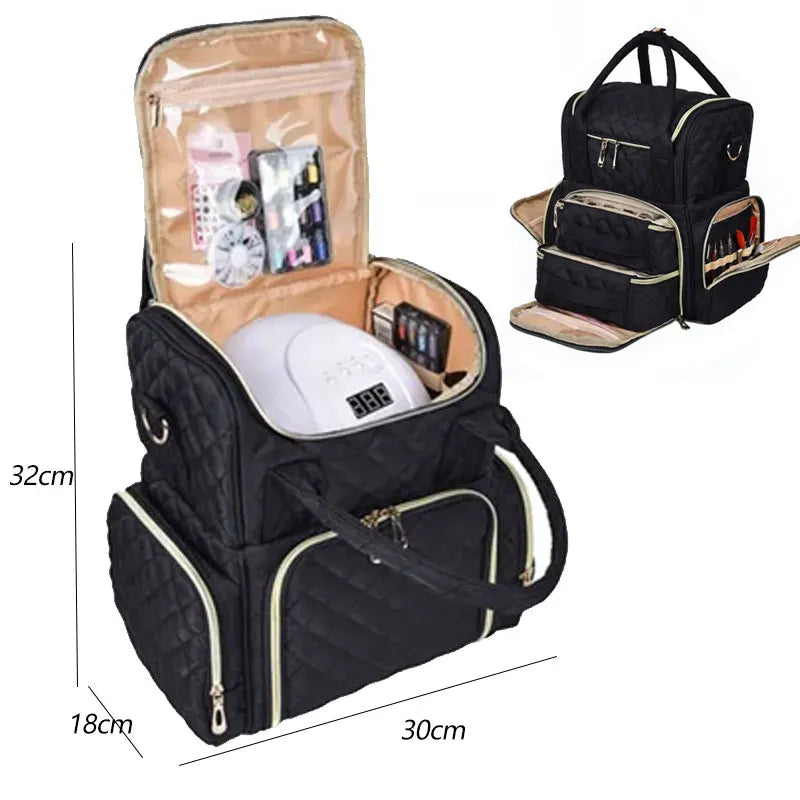 Portable 3-Layer Nail Polish & Essential Oil Storage Bag Multi-Function Women's Travel Organizer Storage Shoulder Bag Nail Tool