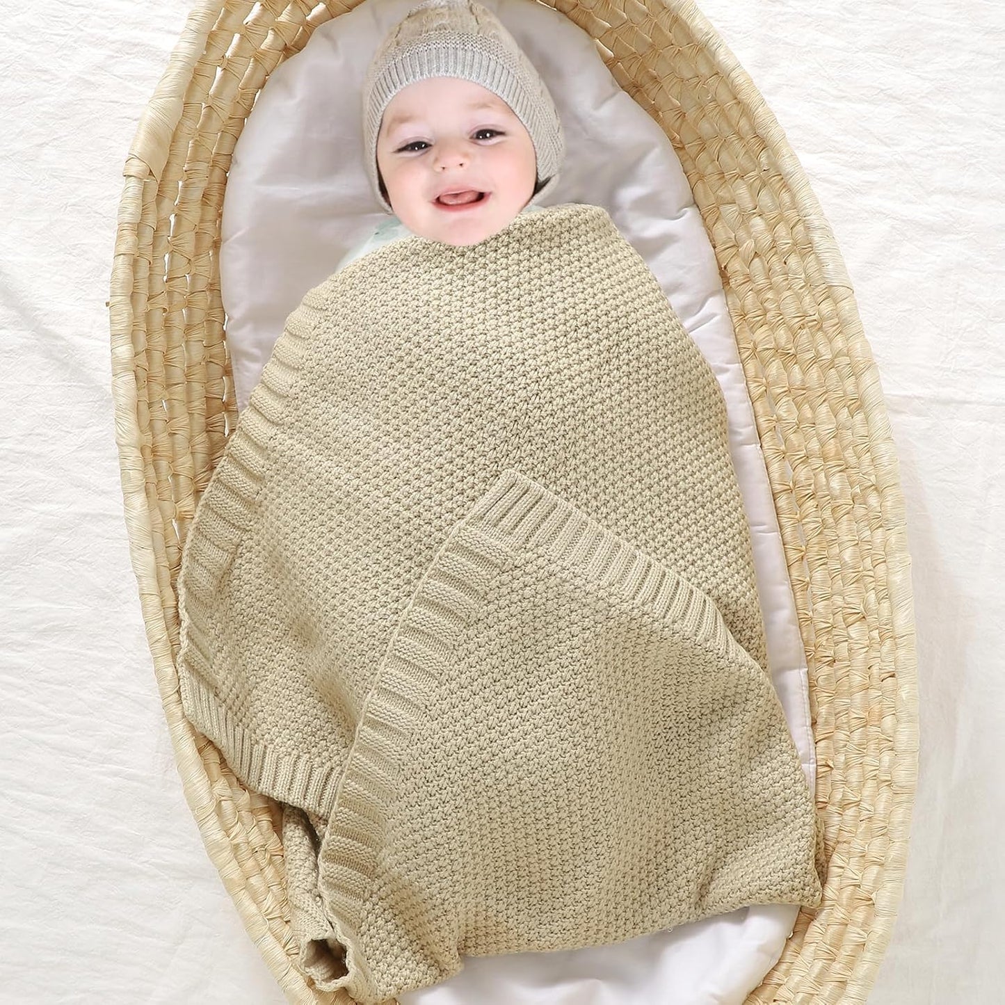 Baby Blanket Knit Swaddle Blanket Soft Warm Crochet Neutral Receiving Unisex Baby Blanket for Boys and Girls Light Camel40 X 30 Inches