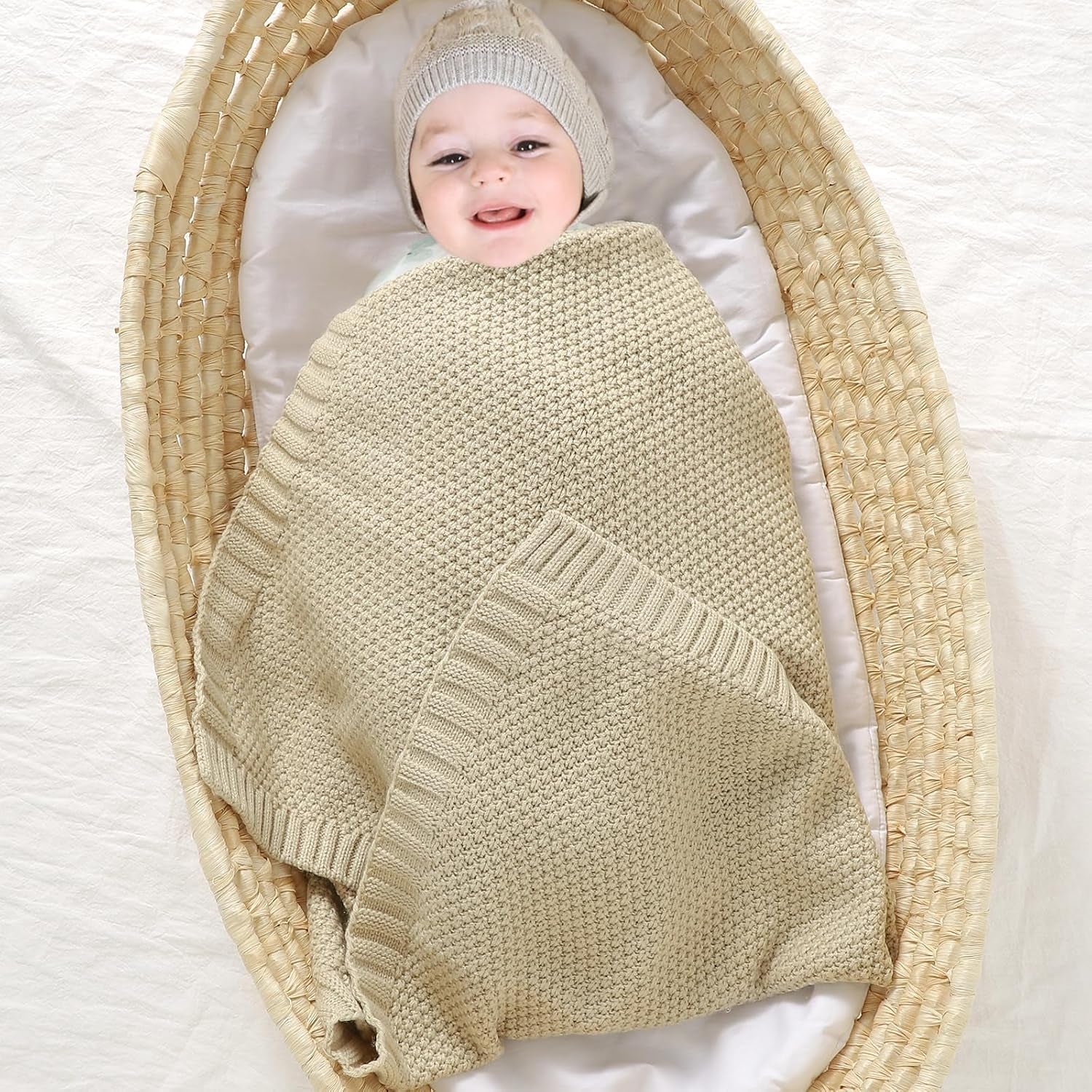 Baby Blanket Knit Swaddle Blanket Soft Warm Crochet Neutral Receiving Unisex Baby Blanket for Boys and Girls Light Camel40 X 30 Inches