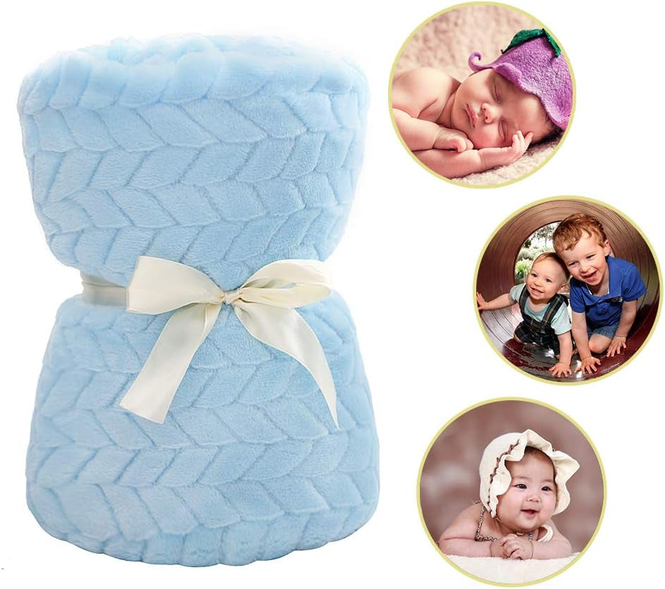 Baby Blanket Flannel, Cozy Throw Blankets for Newborn Infant and Toddler, Super Soft and Warm Receiving Baby Blanket for Crib Stroller (Blue 2532")