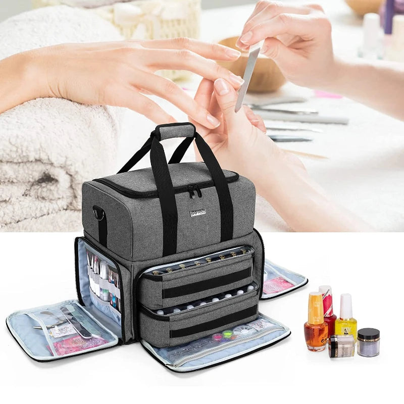 Portable 3-Layer Nail Polish & Essential Oil Storage Bag Multi-Function Women's Travel Organizer Storage Shoulder Bag Nail Tool