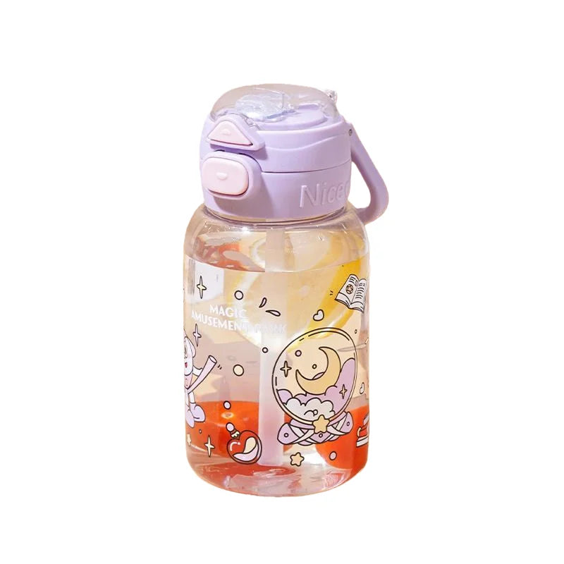PP Large-650ML Cute capacity Straw Cup Student Cup Water Bottle Glass Tumbler with Lid and Straw Water Bottle for Kids Juice