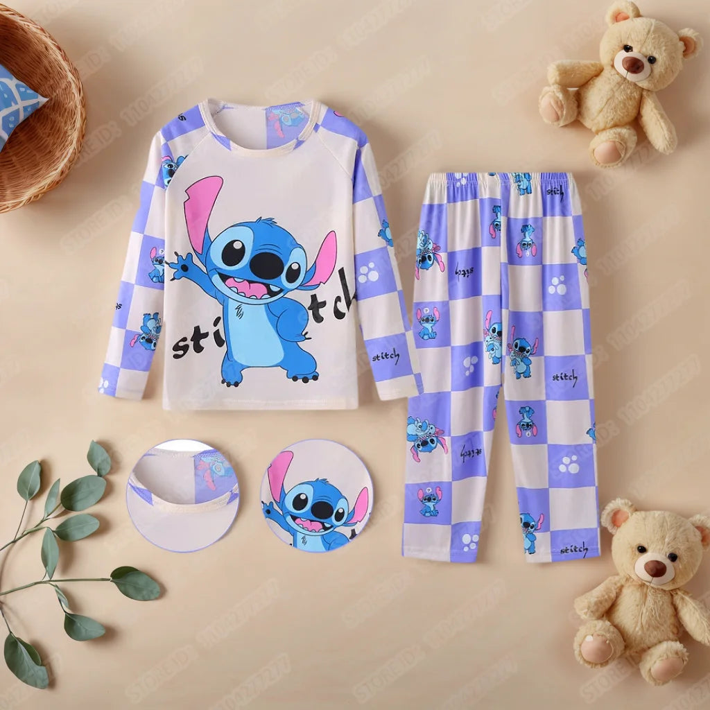 New Spring Children's Clothing Sets Stitch Angel Boy Sleepwear Long sleeved pants Clothes Kids Pajamas Set Baby Girls Pyjamas