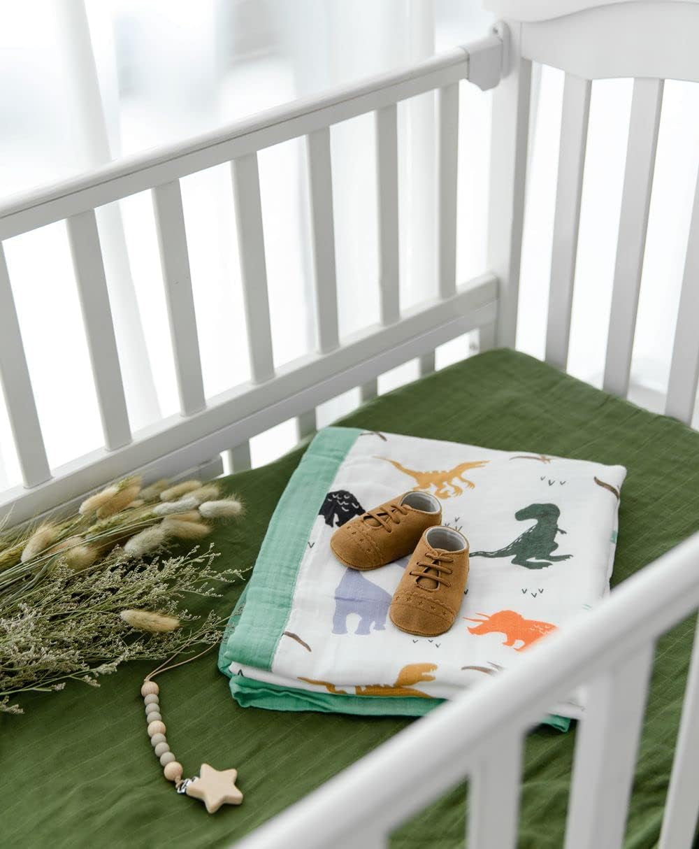 Dinosaur Muslin Blanket Baby Quilt - Silky Soft and Breathable Crib Blanket for Daycare - Large 47" X 47" - 2 Layers Toddler Summer Blankets for Boys (Dinosaur)